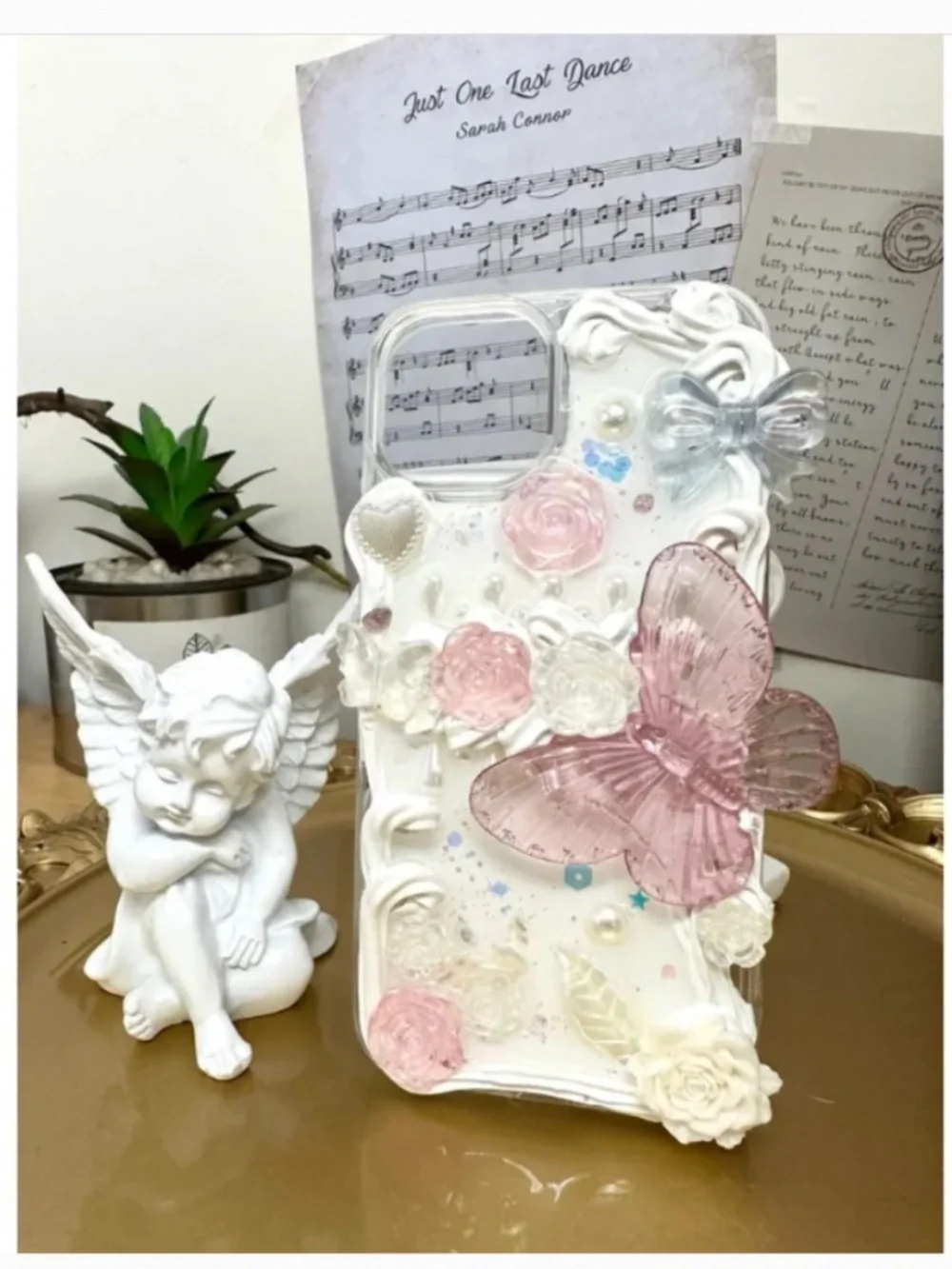 iPhone 13 Baroque butterfly and angel Phone Case,Handmade case